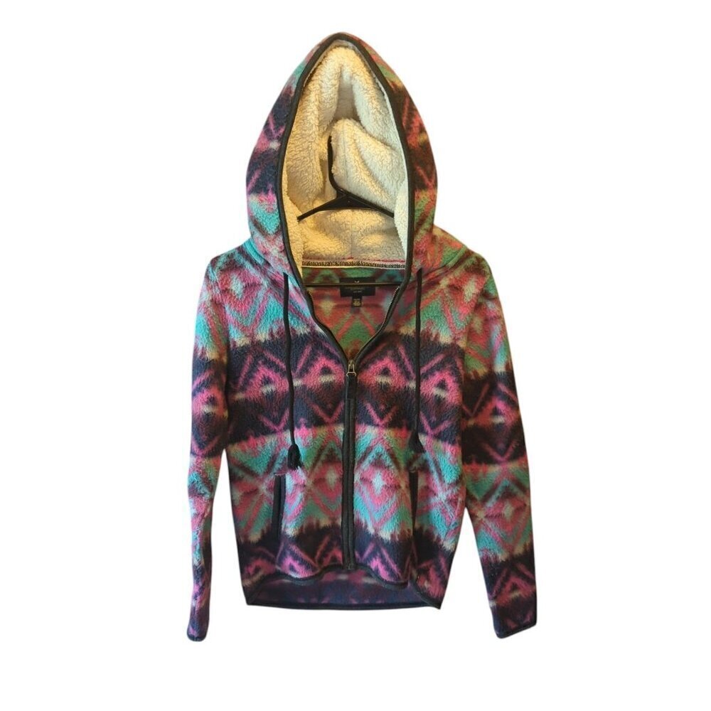 American Eagle Outfitters Women's Tribal/Aztec Fleece Jacket Full Zip Hooded XS